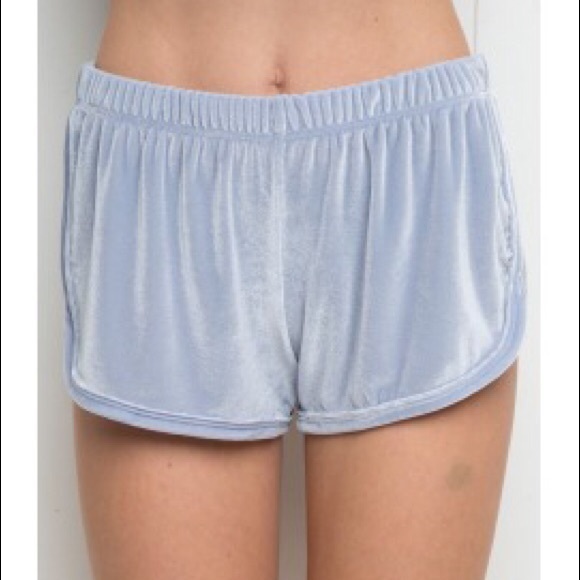 Brandy Melville Pants - Brandy Melville Lisette Velvet Shorts Light Blue